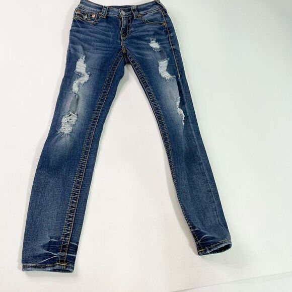 True Religion Skinny Jeans Womens 26 Mid Rise Jennie Curvy Rip Distressed Bottom - Picture 1 of 14